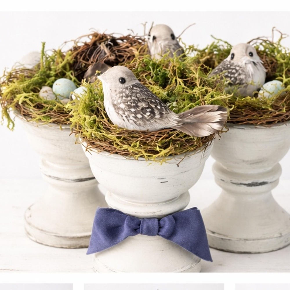 Bird Nest with Eggs Gold Pedestal Decor French Country Spring Cottage Core - Picture 4 of 5